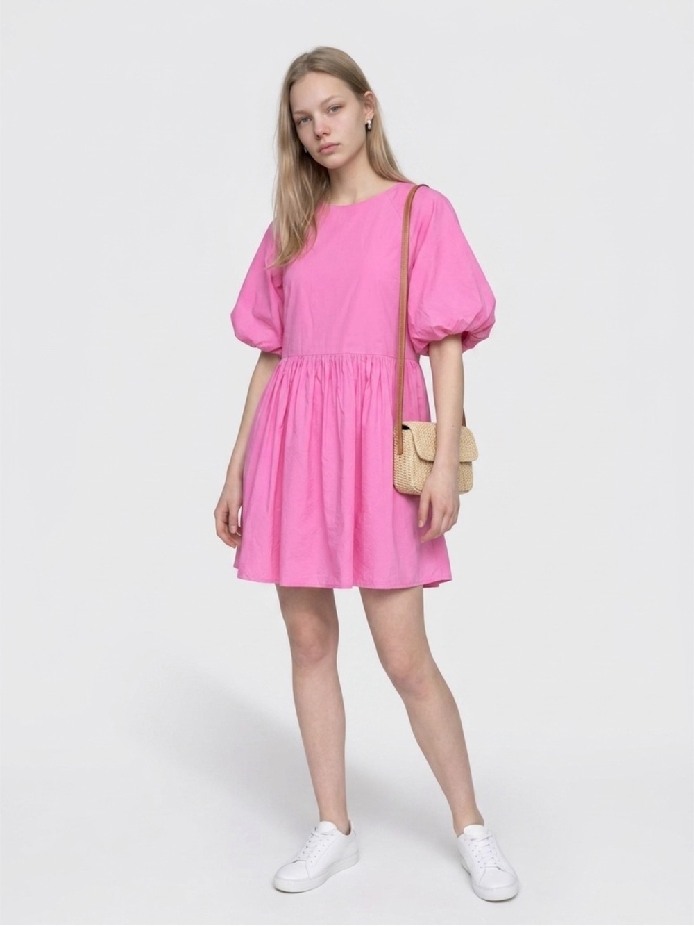 English Factory Pink Short Balloon Sleeves Mini Dress Sz XS